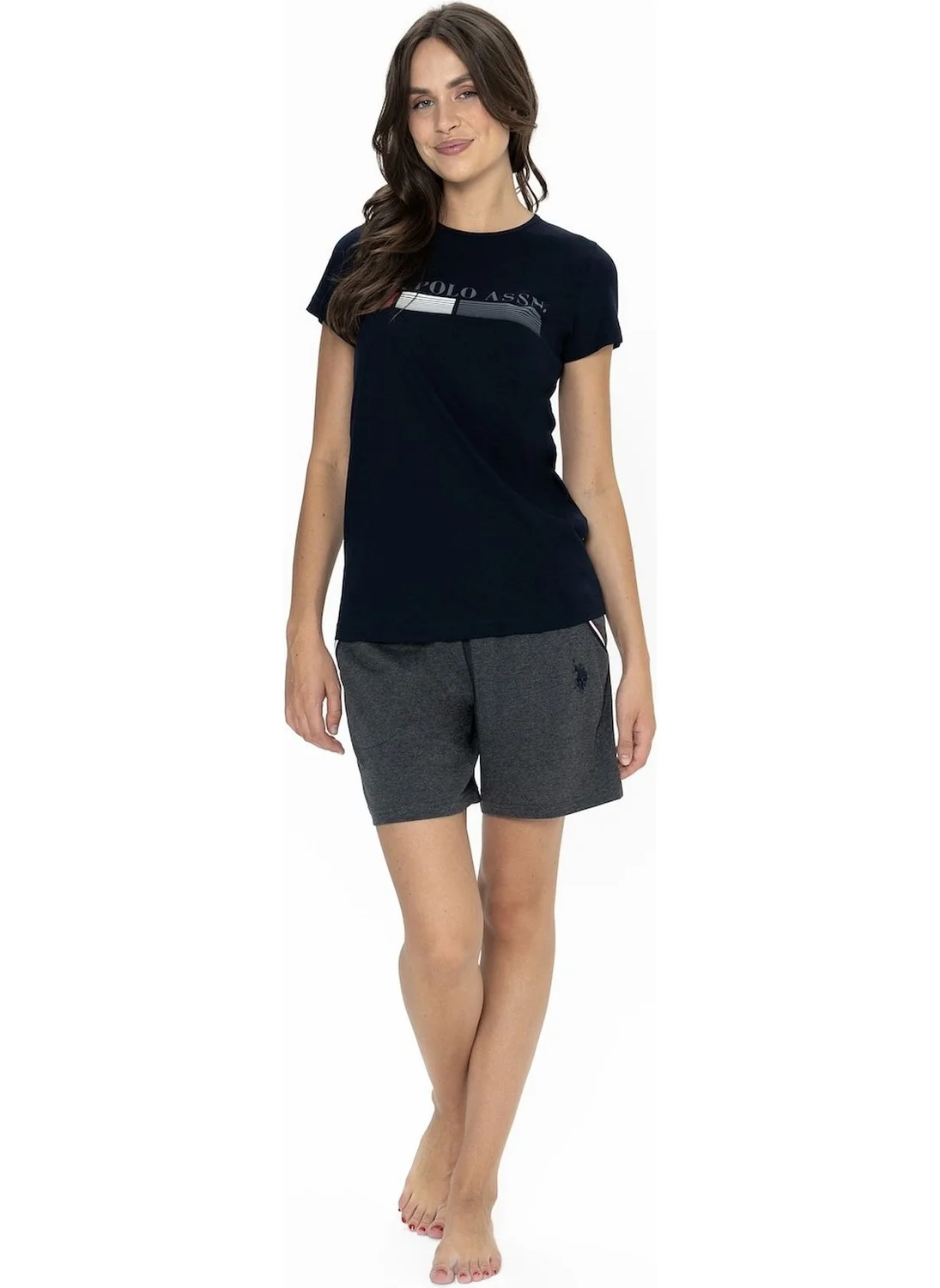 U.S. Polo Assn. 20004 Women's Short Sleeve Crew Neck Shorts Pajama Set-Navy Blue