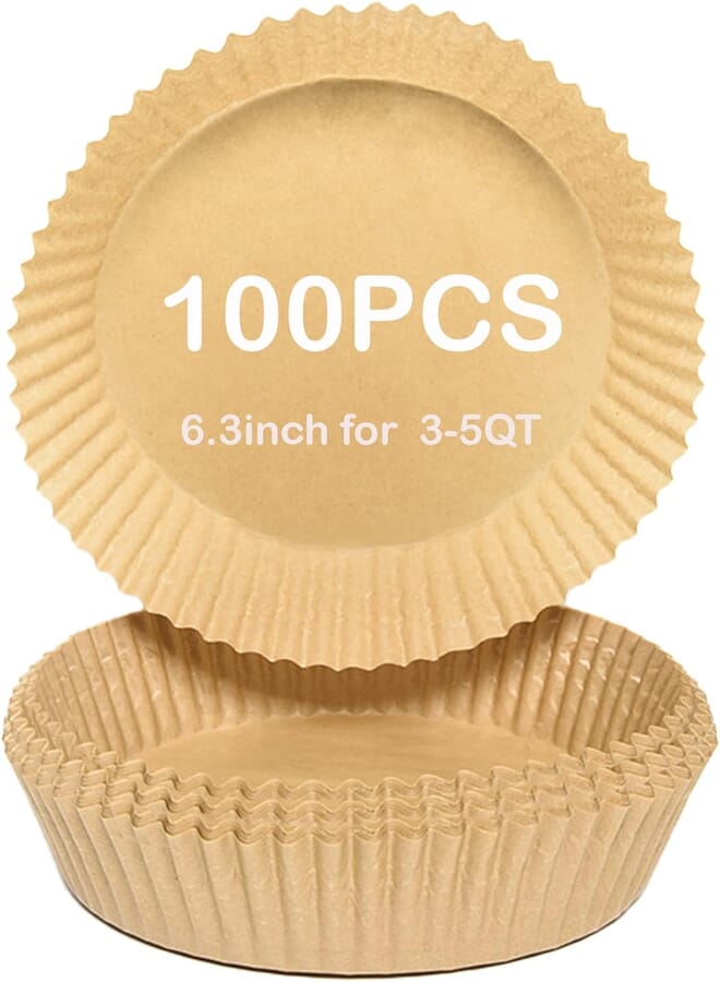 100 PCS Air Fryer Disposable Paper Liner, Round Air Fryer Paper Lined, Paper With Food Grade Natural Parchment, Non-stick, Oil-Proof,For Baking, Cooking,Grilling, Frying and Baking Microwaves 6.3 in