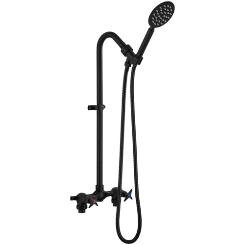 Aolemi Outdoor Shower Kit Fixtures Faucet System 2-Handle Exposed Shower with Brass Mix Valve 6" Center with HandheldShower Matte Black - Image 1