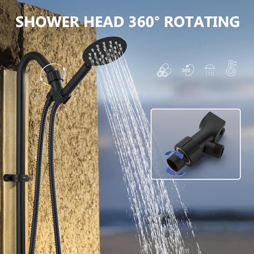 Aolemi Outdoor Shower Kit Fixtures Faucet System 2-Handle Exposed Shower with Brass Mix Valve 6" Center with HandheldShower Matte Black - Image 5