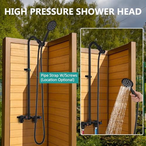 Aolemi Outdoor Shower Kit Fixtures Faucet System 2-Handle Exposed Shower with Brass Mix Valve 6" Center with HandheldShower Matte Black - Image 4