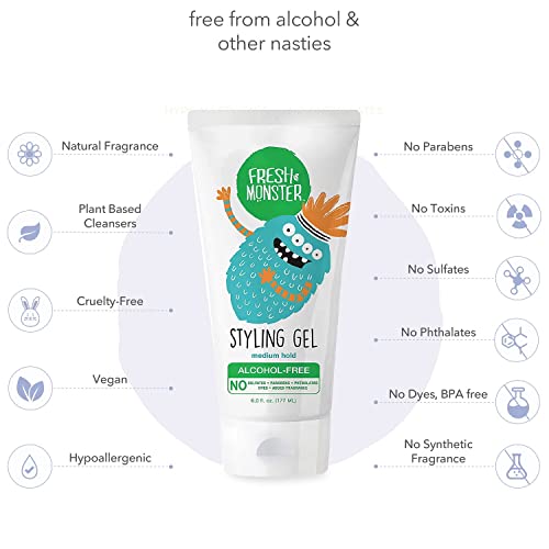 Fresh Monster Kids Hair Styling Gel, Medium Hold Alcohol-Free, Natural Hair Gel for Kids & Toddlers (6oz.) - Image 4