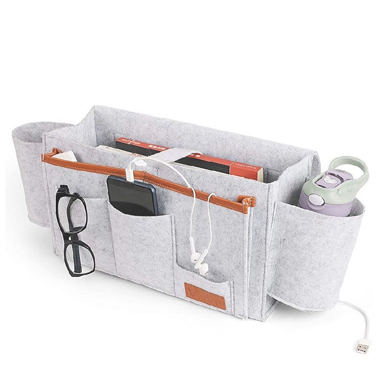 Felt Bedside Storage Bag With Double Cup Holder, In-Stock Home Storage Hanging Bag For Miscellaneous Items, Three-Dimensional Bedside Organizer - Image 5