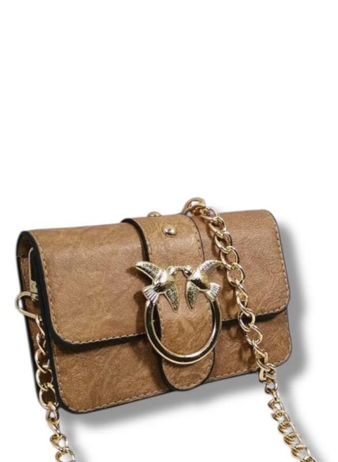 Mini women’s caffe Crossbody Bag with Elegant Design and Metallic Chain
