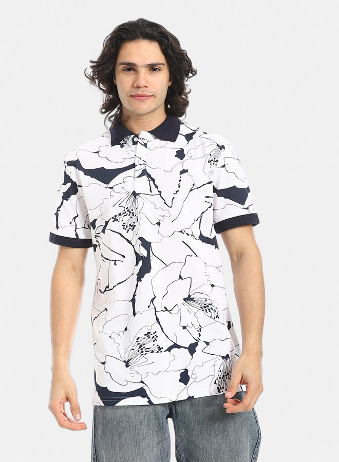 Red Circle Self Pattern Regular Fit Polo Shirt - Image 1