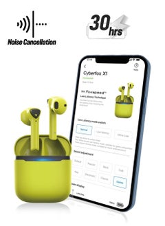 FlyDigi Cyberfox X1 True Wireless 50ms Ultra-Low Latency Gaming Earbuds, 13.4mm Large Drivers-Active Noise Canceling, 30 Hours of Play Time, Gaming/Music/Sports Sweat-Proof Headphone (Yellow)  - Image 1