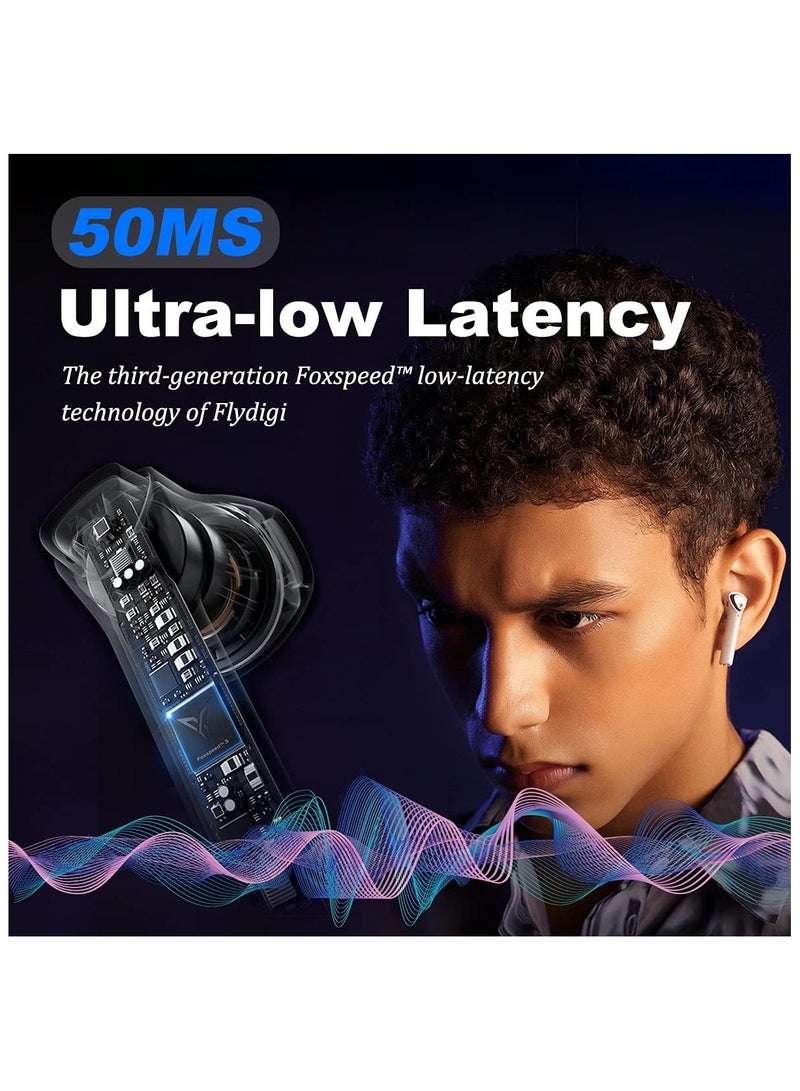 FlyDigi Cyberfox X1 True Wireless 50ms Ultra-Low Latency Gaming Earbuds, 13.4mm Large Drivers-Active Noise Canceling, 30 Hours of Play Time, Gaming/Music/Sports Sweat-Proof Headphone (Yellow) - Image 2