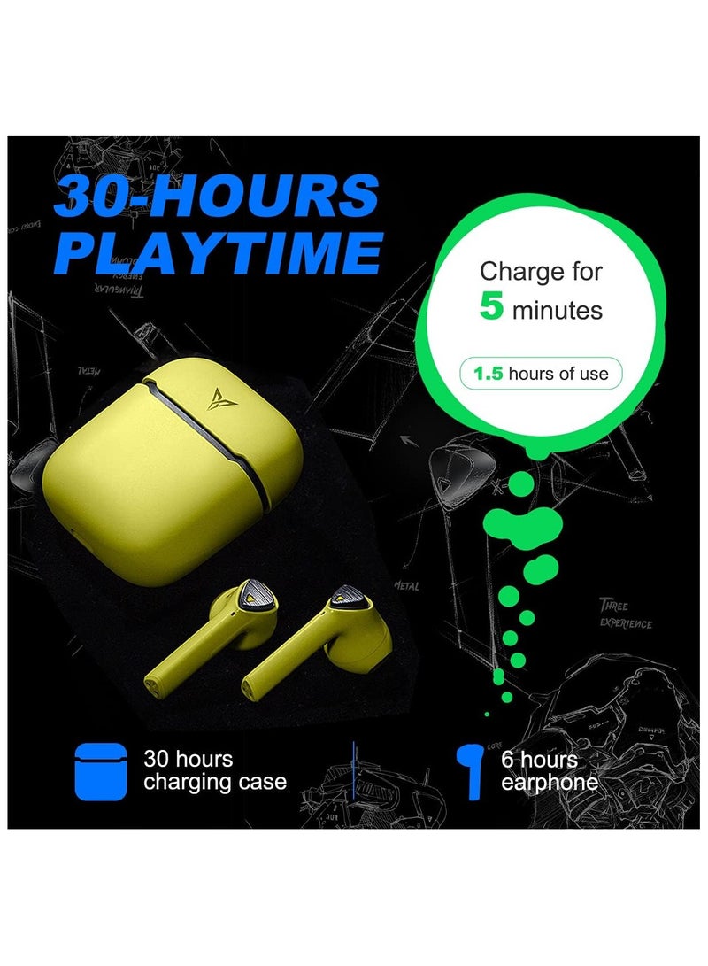 FlyDigi Cyberfox X1 True Wireless 50ms Ultra-Low Latency Gaming Earbuds, 13.4mm Large Drivers-Active Noise Canceling, 30 Hours of Play Time, Gaming/Music/Sports Sweat-Proof Headphone (Yellow) - Image 5