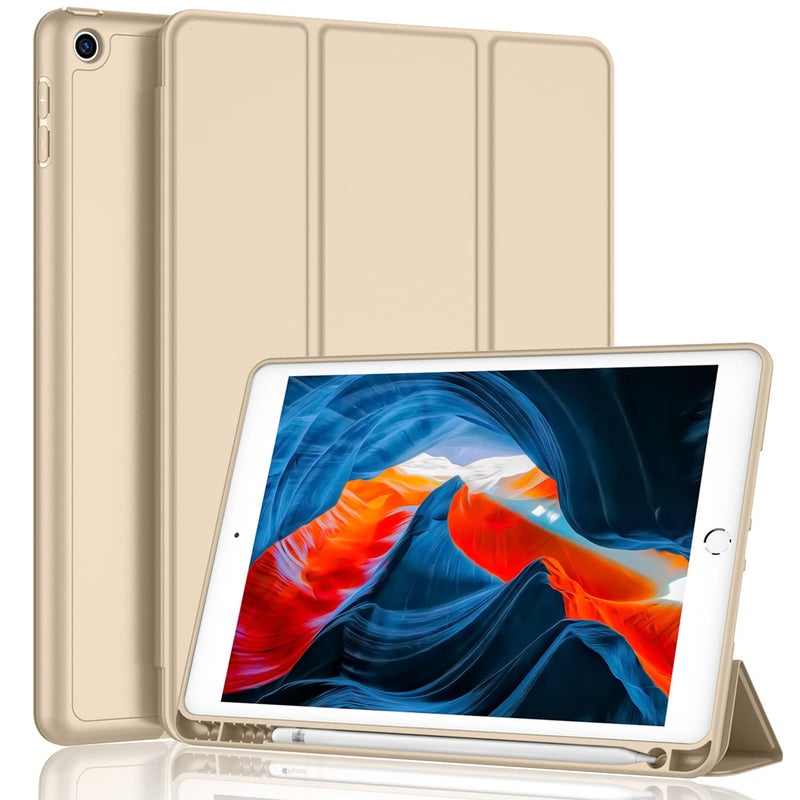 iMieet iPad 9th Generation Case 2021iPad 8th Generation Case 2020 102 Inch with Pencil Holder iPad 7th Gen 2019 Case with Soft Baby Skin Silicone Back Auto WakeSleep CoverChampagne Gold