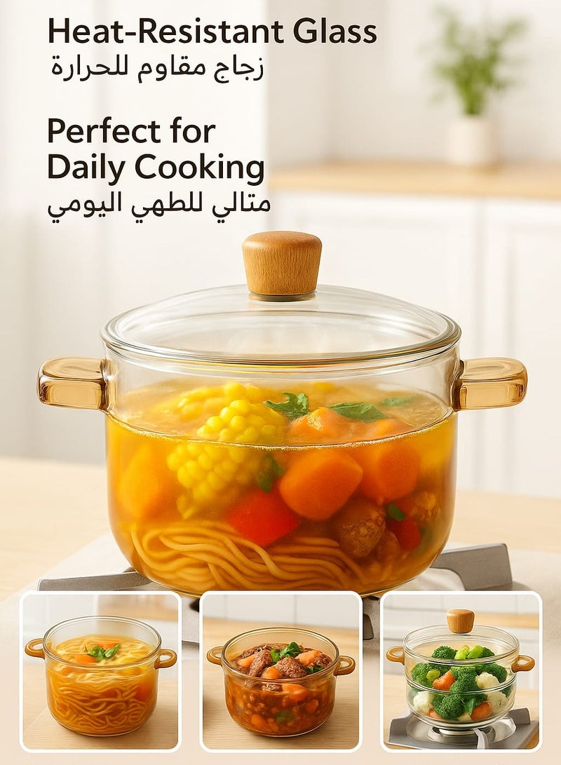 دي إل سي  قدر طهي زجاجي مقاوم للحرارة D LC، بغطاء مهواة ((1.8 لتر)) - Image 2