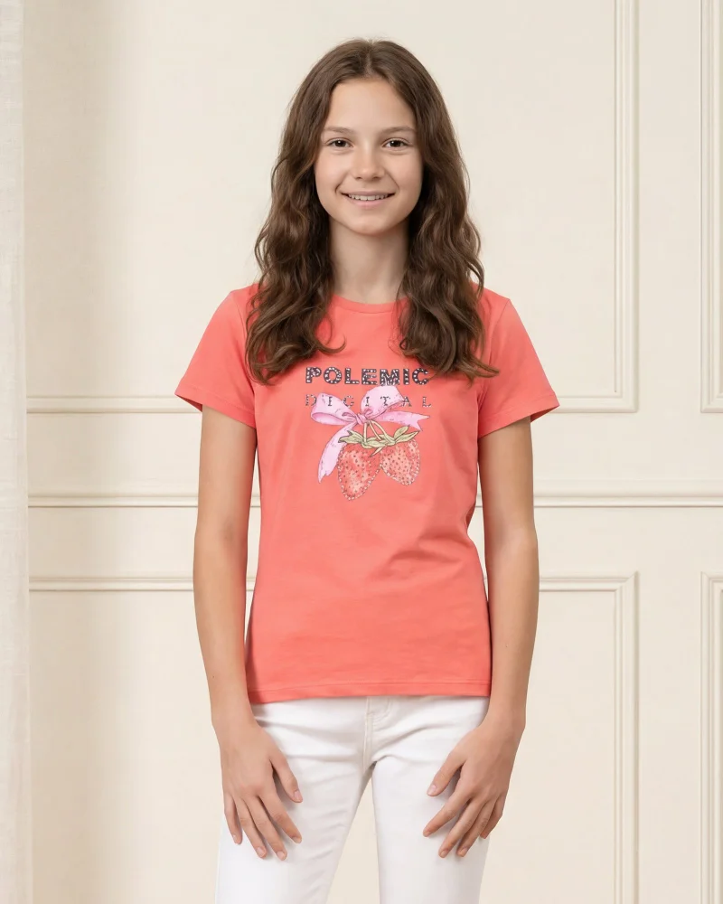 Redtag Senior Girls Orange Placement Print Short Sleeve T-Shirt