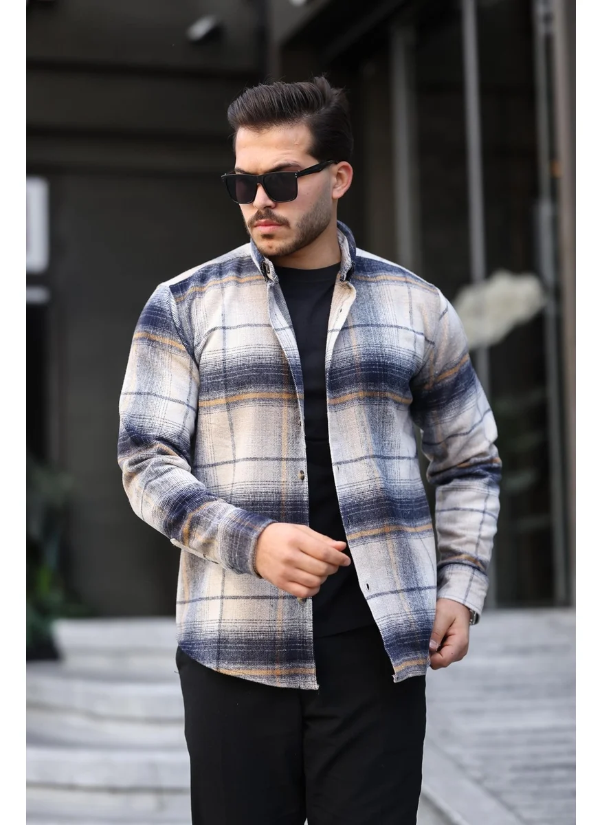 Miron Beige Black Check Regular Fit Lumberjack Shirt - 2449