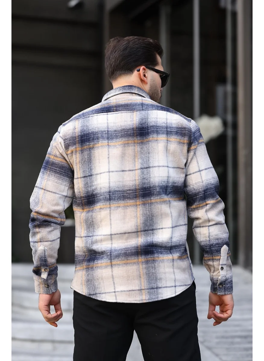 Miron Beige Black Check Regular Fit Lumberjack Shirt - 2449