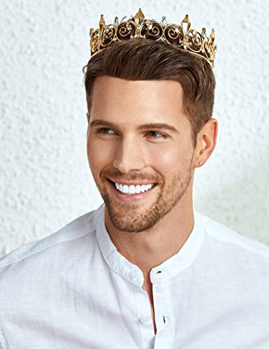 Coucoland Mens Vintage King Crown Medieval Royal Gold Tiara Crown Full Round Birthday King Crown Tiara for Prom Costume Party Gold - Image 5