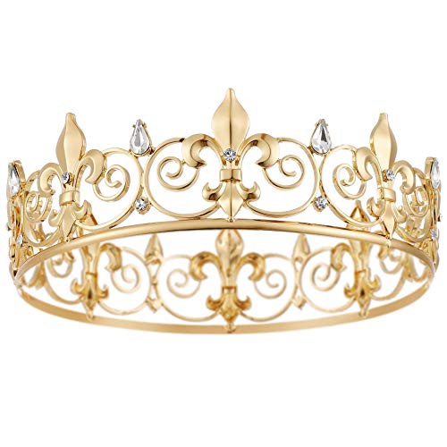 Coucoland Mens Vintage King Crown Medieval Royal Gold Tiara Crown Full Round Birthday King Crown Tiara for Prom Costume Party Gold - Image 1