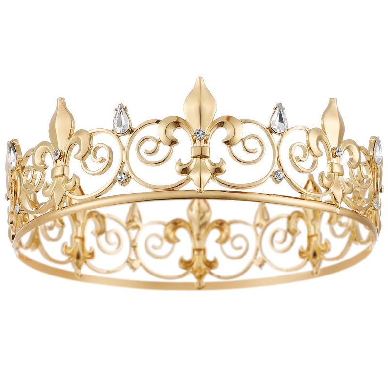 Coucoland Mens Vintage King Crown Medieval Royal Gold Tiara Crown Full Round Birthday King Crown Tiara for Prom Costume Party Gold - Image 4