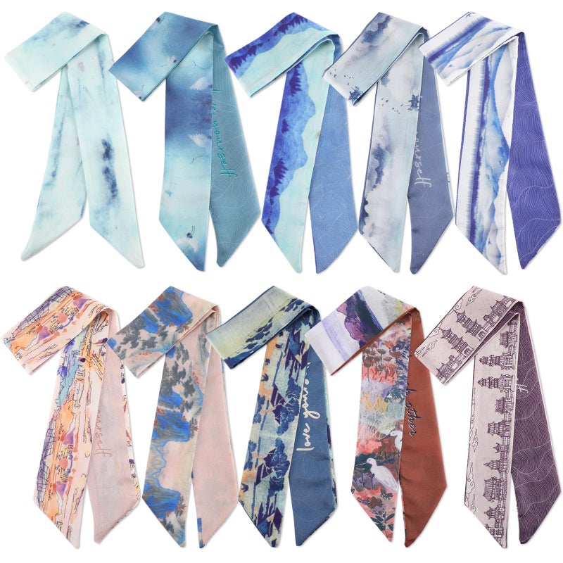 Chicingyou 10 Pcs Purse Scarf Headband Scarves Women Skinny Hair Scarf Handbag Ribbon Headband Accessories Neck Decorative(Stylish) - Image 1