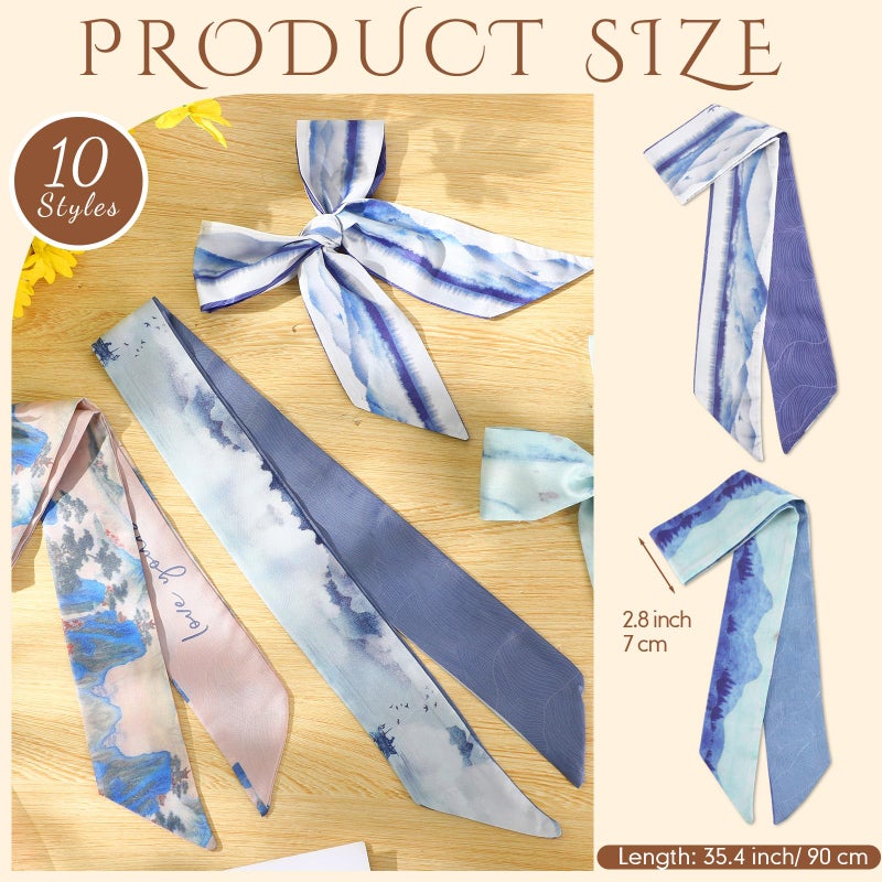 Chicingyou 10 Pcs Purse Scarf Headband Scarves Women Skinny Hair Scarf Handbag Ribbon Headband Accessories Neck Decorative(Stylish) - Image 2