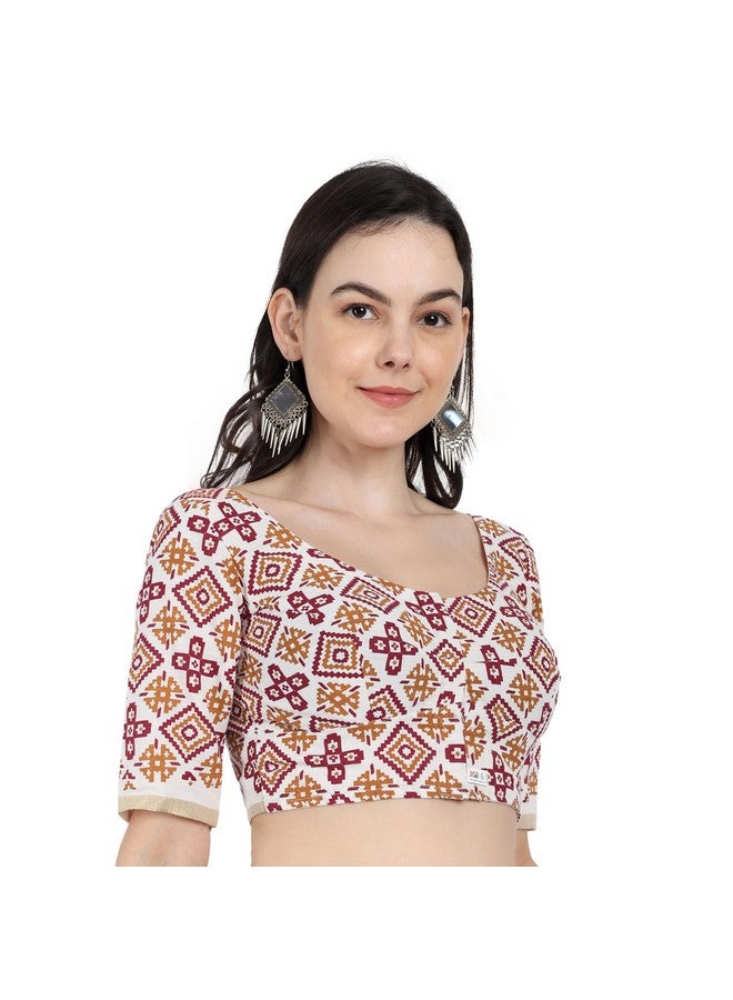 JISB Women's Printed Cotton Elbow Sleeve Kerala Saree Blouse (Maroon, 42) - Image 2
