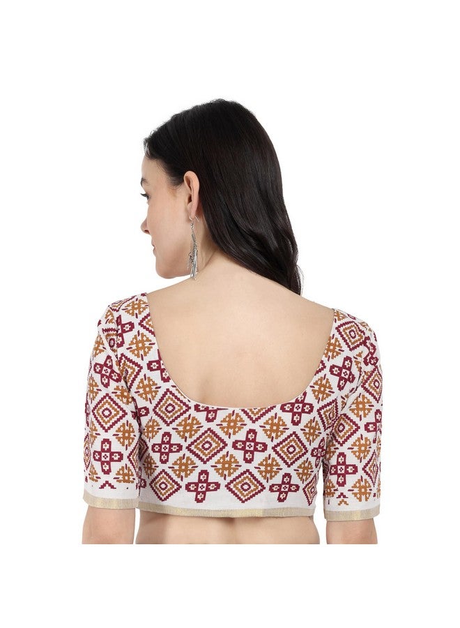 JISB Women's Printed Cotton Elbow Sleeve Kerala Saree Blouse (Maroon, 42) - Image 4