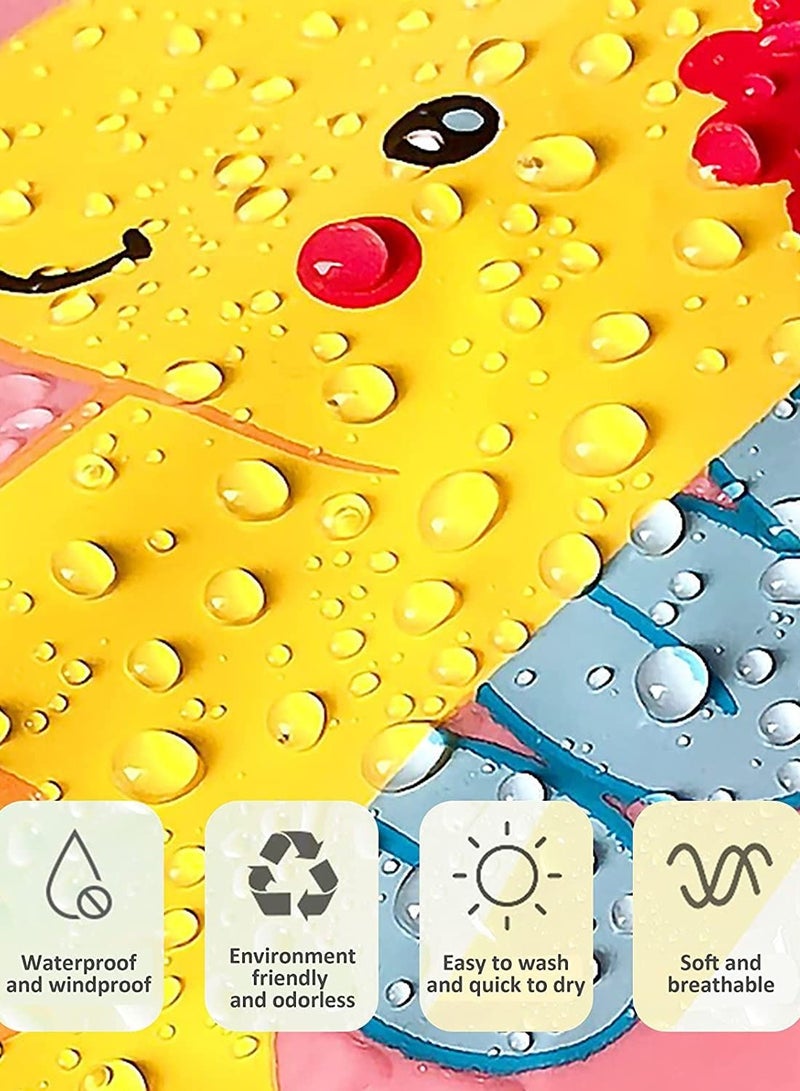 KASTWAVE Kids Hooded Raincoats Boys Girls Durable Waterproof Windbreaker Poncho 3D Cute Printed Lightweight Cartoon Raincoat Children's Schoolbag Rainwear with Transparent Hat Brim Reflective Stripes - Image 3