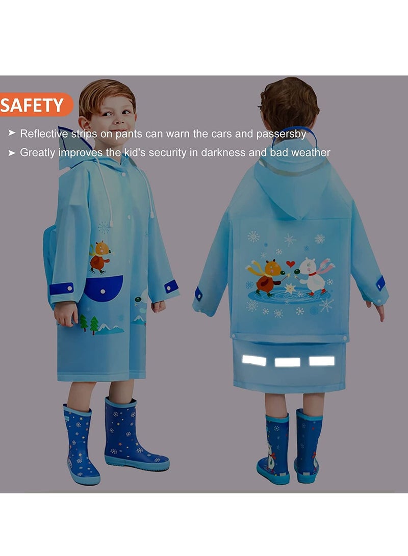 KASTWAVE Kids Hooded Raincoats Boys Girls Durable Waterproof Windbreaker Poncho 3D Cute Printed Lightweight Cartoon Raincoat Children's Schoolbag Rainwear with Transparent Hat Brim Reflective Stripes - Image 4