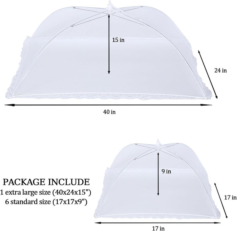 ZMCINER 7 Pack Food Covers for Outdoors Mesh Screen Include Food Tents 1 Extra Large (40"X 24") & 6 Standard (17"X 17") Collapsible and Reusable Mesh Covers for Outside, BBQ Party Supplies, Fruit - Image 2