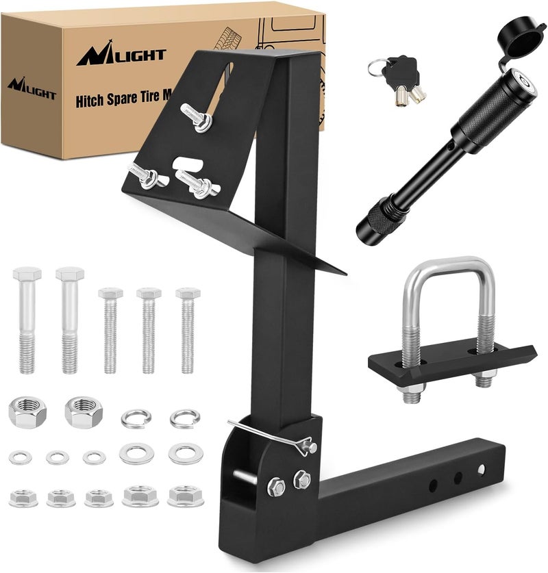 Nilight Adjustable Hitch Spare Tire Carrier for 2 Inch Receiver - Fits 4, 5 & 6 Lugs Trailer Wheels - Image 1