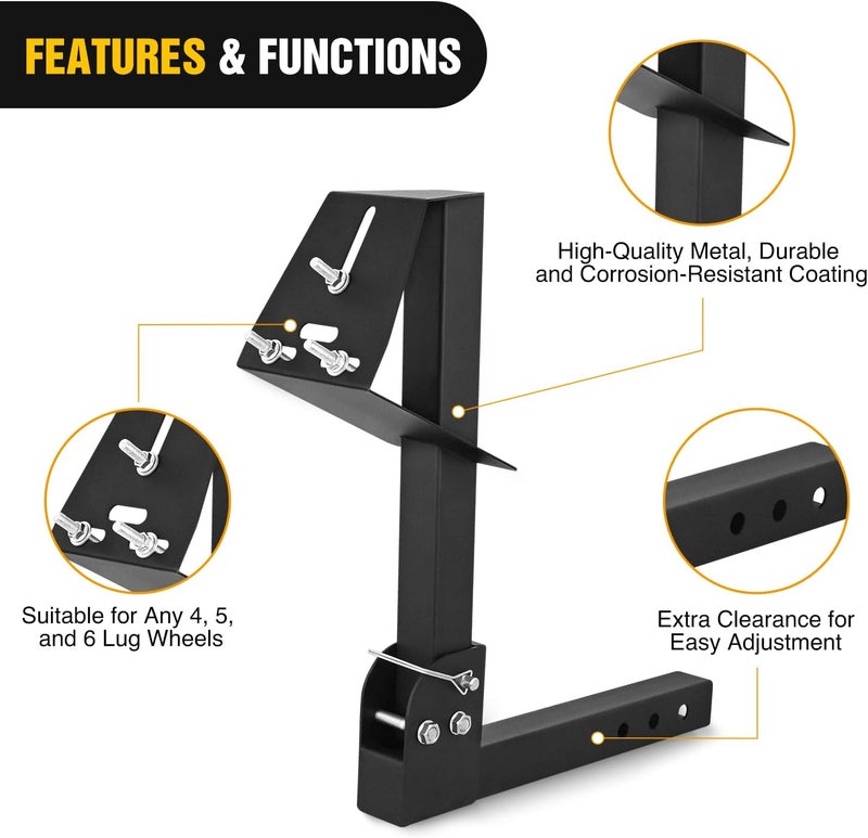 Nilight Adjustable Hitch Spare Tire Carrier for 2 Inch Receiver - Fits 4, 5 & 6 Lugs Trailer Wheels - Image 4