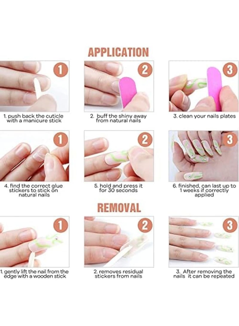 Luckam أظافر أكريليك، أظافر مزيفة بطول متوسط، أظافر بيضاء وردية تجريدية لطيفة على شكل تابوت، أظافر مزيفة مع غراء، أظافر ملصقة، زينة مانيكير، أظافر أكريليك لامعة بلون نود 24 قطعة - Image 2