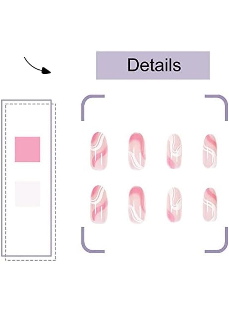 Luckam أظافر أكريليك، أظافر مزيفة بطول متوسط، أظافر بيضاء وردية تجريدية لطيفة على شكل تابوت، أظافر مزيفة مع غراء، أظافر ملصقة، زينة مانيكير، أظافر أكريليك لامعة بلون نود 24 قطعة - Image 3