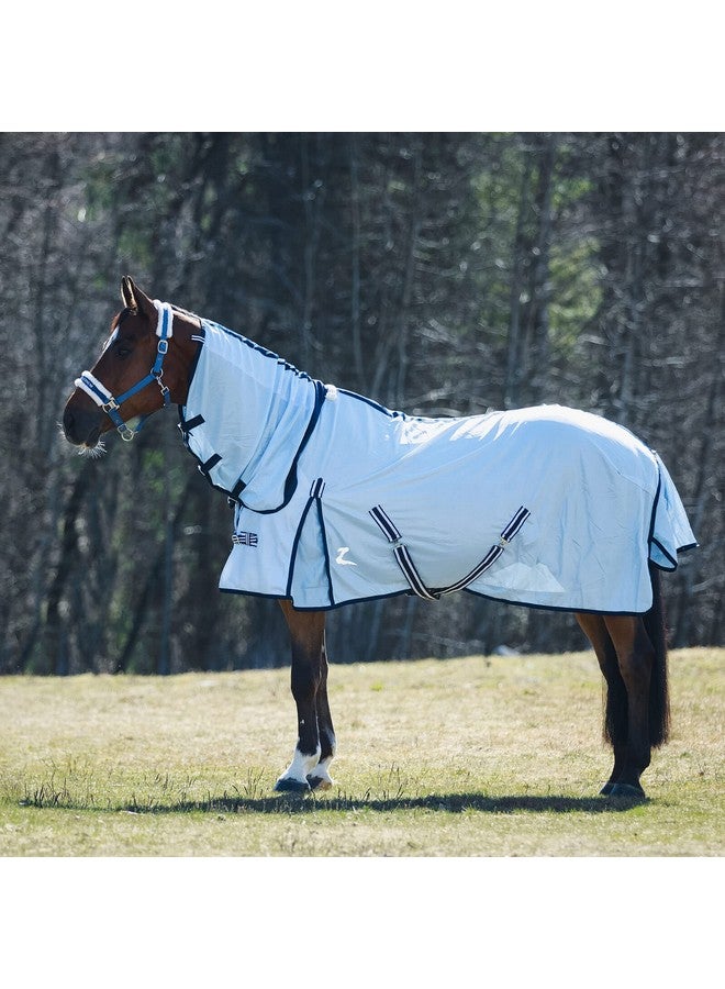 HORZE Freja Durable Mesh Combo Fly Sheet with Attached Neck Cover - UPF 50+ UV Protection - Light Blue - 78 in - Image 2