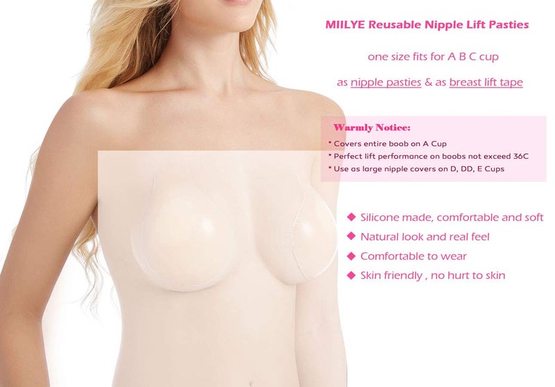 MIILYE Breast Lift up Pasties Sticky Nipple Covers Reusable Strapless Invisible Silicone Adhesive Bra for Cups A B C Nude - Image 5