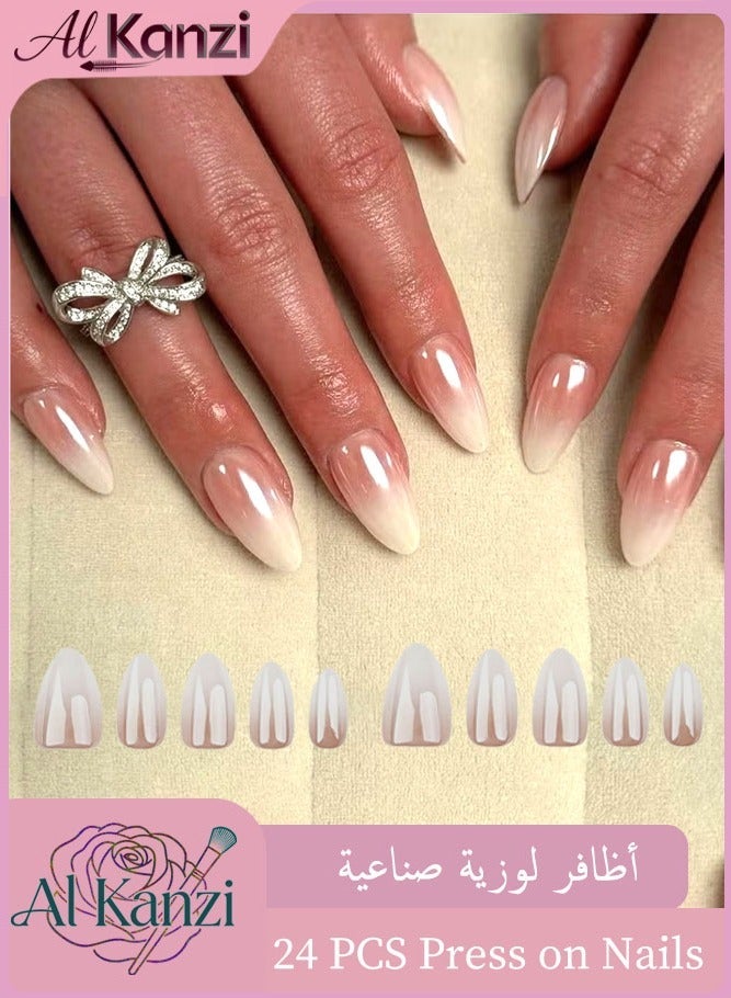 Al Kanzi 24 PCS French Press On Nails, High Quality Gradient False Nails, Almond Shaped Wearable Nails, Deluxe Coated Designs, Nails with Glue Kit - Image 1