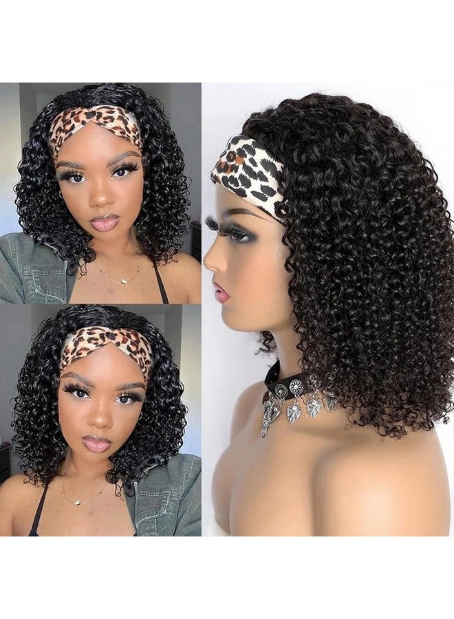Feelgrace Short Curly Headband Wigs Human Hair Wig For Black Women Glueless Kinky Curly Weave Wigs 100% Unprocessed Hair None Lace Front Wigs 150% Density Brazilian Hair Natural Black Headband Wig 14 Inch - Image 2