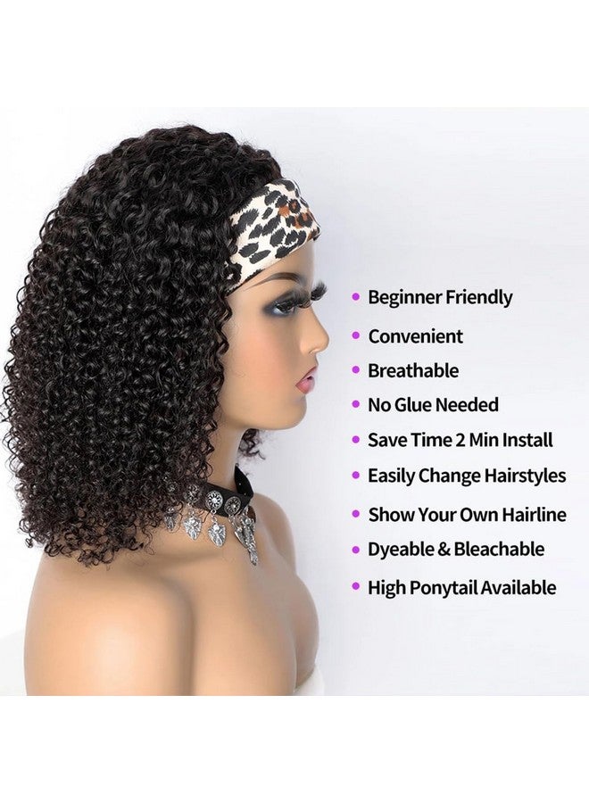 Feelgrace Short Curly Headband Wigs Human Hair Wig For Black Women Glueless Kinky Curly Weave Wigs 100% Unprocessed Hair None Lace Front Wigs 150% Density Brazilian Hair Natural Black Headband Wig 14 Inch - Image 4