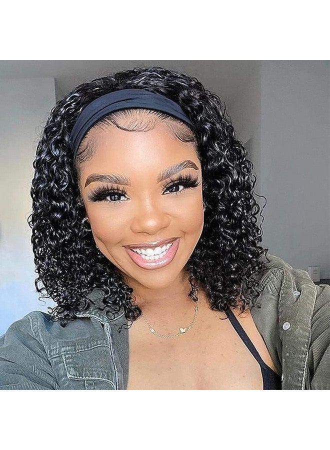 Feelgrace Short Curly Headband Wigs Human Hair Wig For Black Women Glueless Kinky Curly Weave Wigs 100% Unprocessed Hair None Lace Front Wigs 150% Density Brazilian Hair Natural Black Headband Wig 14 Inch - Image 3