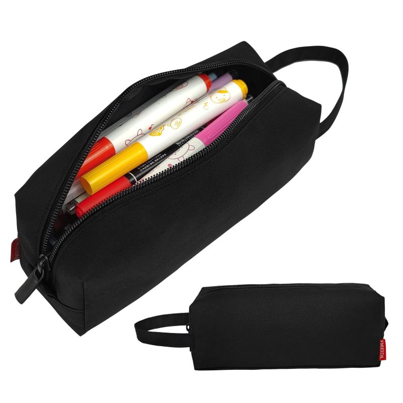 Fmeida Pencil Case Pouch Water Resistant Pencil Pouch Portable Pencil Bag Simple Office Stationery Pouch with Handle Back to School Supplies Black