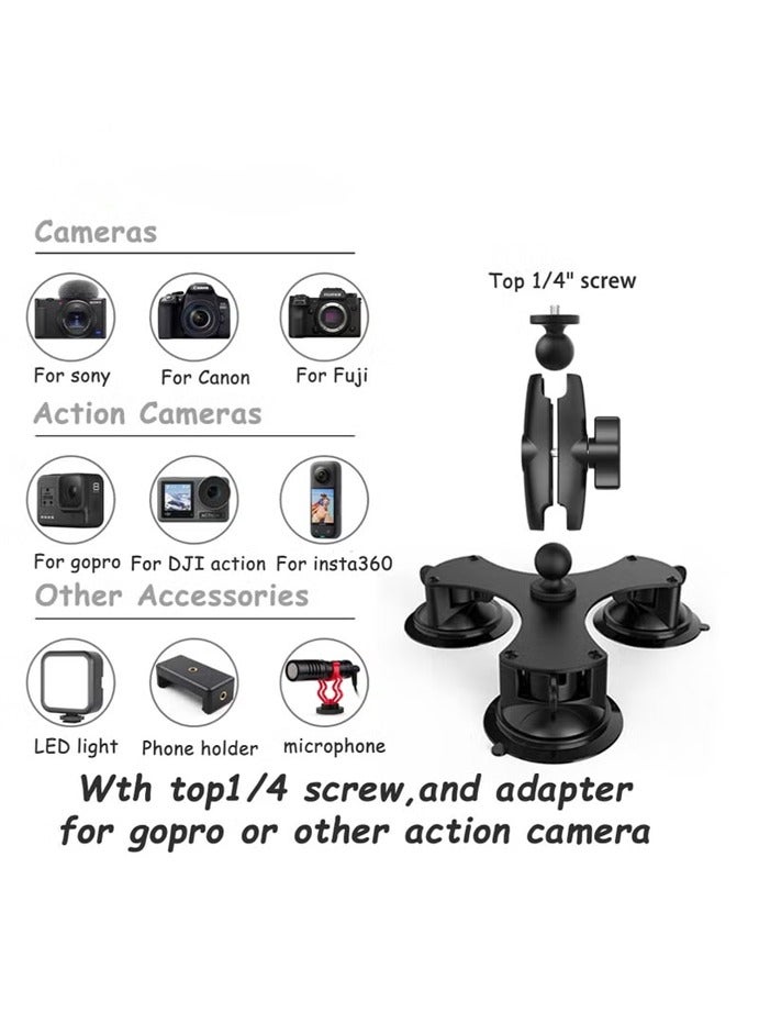 حامل كأس شفط ثلاثي للزجاج الأمامي للسيارة لكاميرات Insta360 ONE X3، X2، X، R، RS، GO 2، GoPro وDJI OSMO Action 2 3 - Image 4