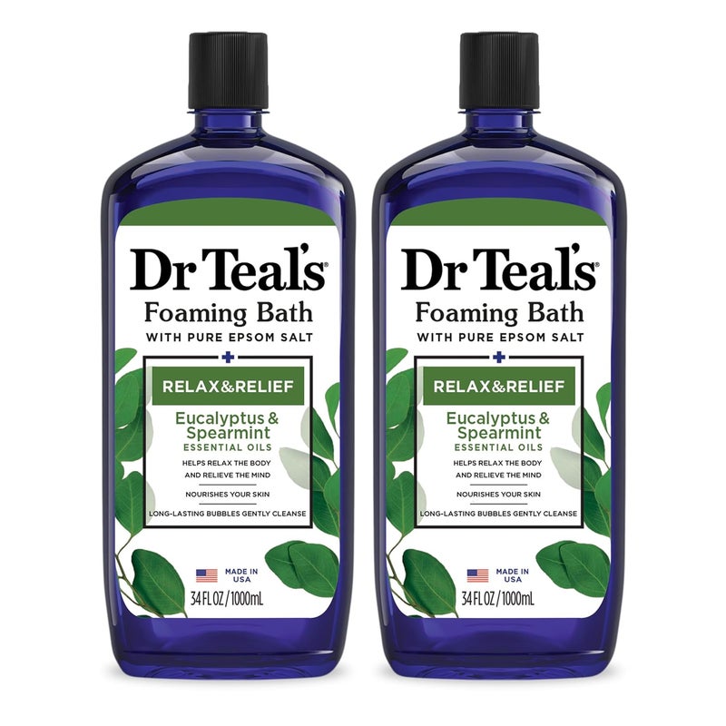 Dr Teal's Dr Teals Foaming Bath with Pure Epsom Salt Relax  Relief with Eucalyptus  Spearmint 34 fl oz Pack of 2 