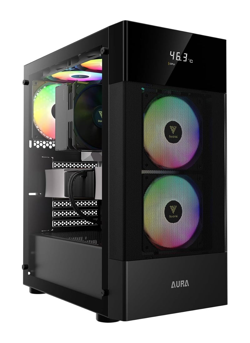 GAMDIAS AURA PC Case, ATX Gaming Computer Cases, Mid Tower, Digital Display, Tempered Glass Panel, Airflow Mesh, Pre-install 3 x 120mm FRGB Fan, Black - pzsku/Z2D5257D088C378213204Z/45/_/1737355175/a4ab2909-032f-4141-b35b-45a3ae158094