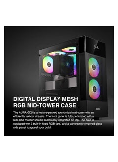 GAMDIAS AURA PC Case, ATX Gaming Computer Cases, Mid Tower, Digital Display, Tempered Glass Panel, Airflow Mesh, Pre-install 3 x 120mm FRGB Fan, Black - pzsku/Z2D5257D088C378213204Z/45/_/1737355195/63bc9951-5aaa-4175-a7b7-f56360a023f8