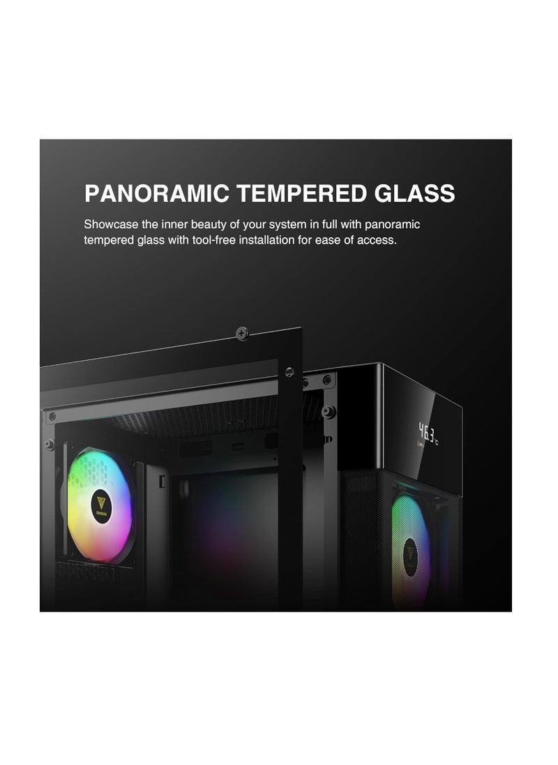 GAMDIAS GAMDIAS AURA PC Case, ATX Gaming Computer Cases, Mid Tower, Digital Display, Tempered Glass Panel, Airflow Mesh, Pre-install 3 x 120mm FRGB Fan, Black  - Image 4
