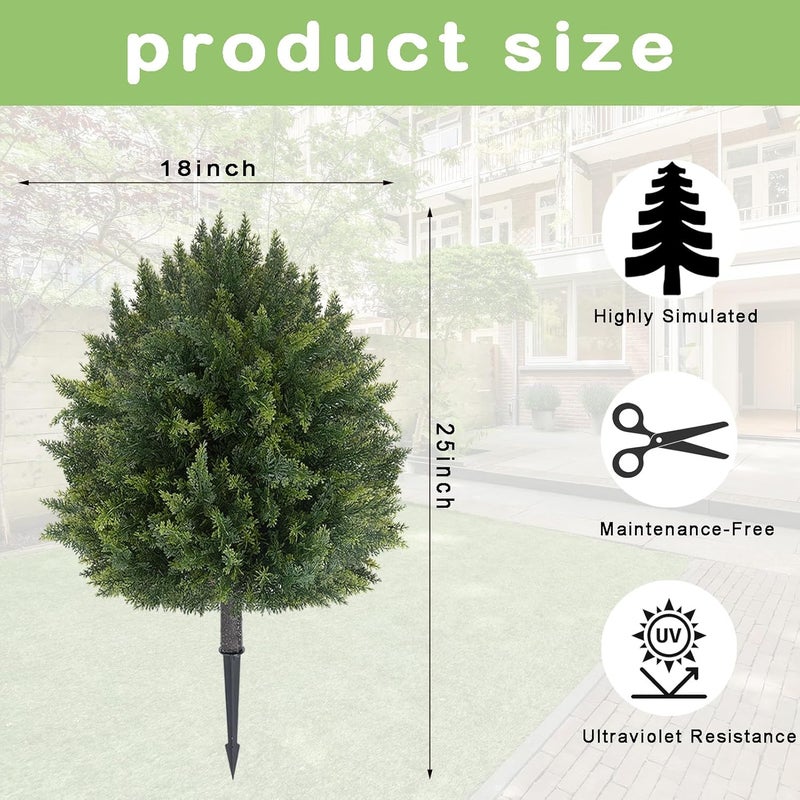 Vechor 2 Pack Artificial Cedar Ball Tree，25 '' Fake Plants, Artificial Cypress Topiaries，Artificial Plants for Porch，Faux Bushes with Ground Spike，UV-Resistant Outdoor/Indoor Plant - Image 2