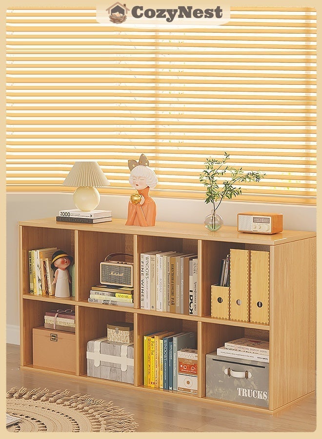 CozyNest 8-Compartment Freestanding Bookshelf & Storage Cabinet, Wall-Adjacent Kids Bookcase, Simple Organizer for Living Room Reading Corner, Natural Wood - Image 1