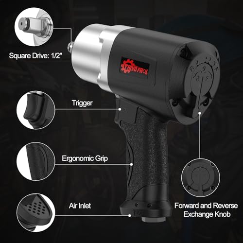 Trivd Frol Air Impact Wrench 1/2" - 1/2 Inch Impact Gun 1/2 Drive, 1500Ft-lbs, 8000RPM High Torque Impact Wrench, Weight 4.74 lb, 1/2 Air Impact Gun for Auto Repair, Tire Shop - Image 2