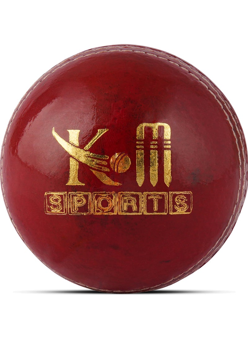 KM SPORTS KM Sports Red Hardball/Leather Cricket Ball - Hand Stitched 4 Piece Construction 156 grams 35 over Match Ball - Image 1