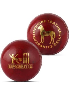 KM SPORTS KM Sports Red Hardball/Leather Cricket Ball - Hand Stitched 4 Piece Construction 156 grams 35 over Match Ball  - Image 3