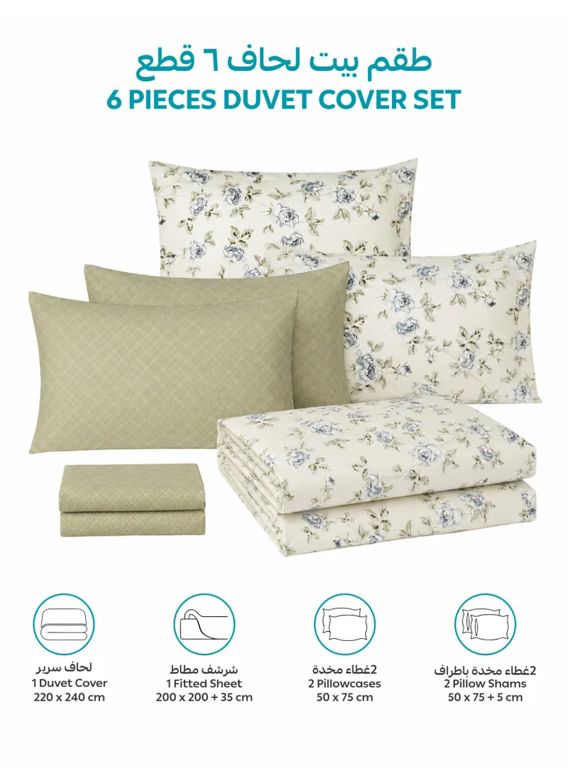 Donetella KING (200x200 cm) Printed Duvet Set, King Size Fits 200x200 cm - 6-Pcs Bed Set, Microfiber Fabric - 1 Duvet Cover, 1 Fitted Sheet, 2 Pillow Shams, 2 Pillowcases (Filler Not Included)  | Best Price UAE