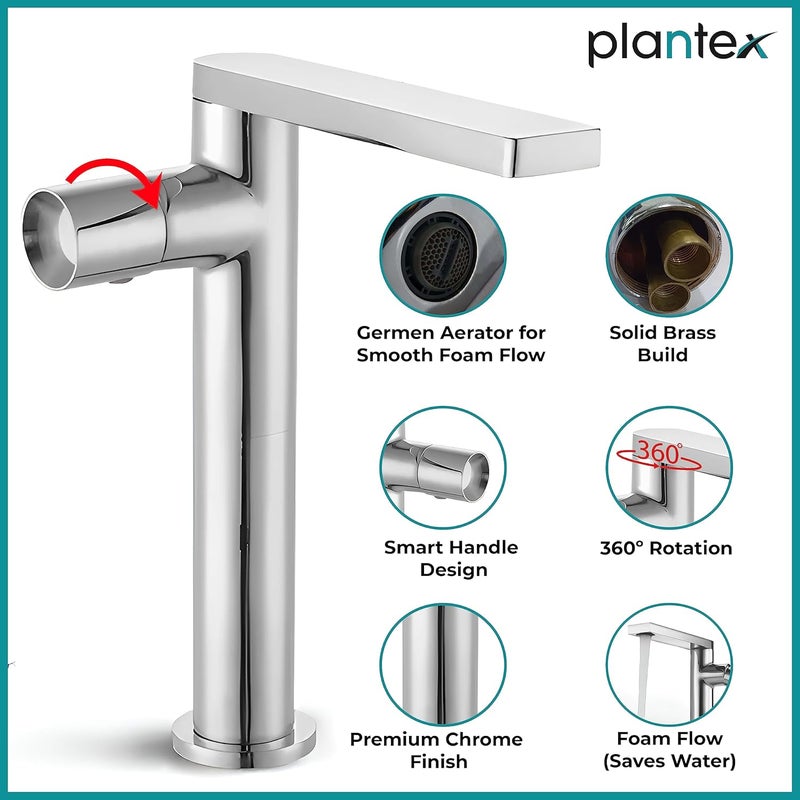 Plantex Pure Brass Hot & Cold Washbasin tap/Single Lever Pillar Cock Water Tap for Basin/Sink tap for wash Basin-(Chrome) - Image 3